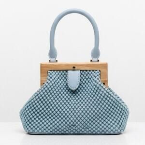 Olga Berg Light Blue Beaded Mini Top Handle Purse